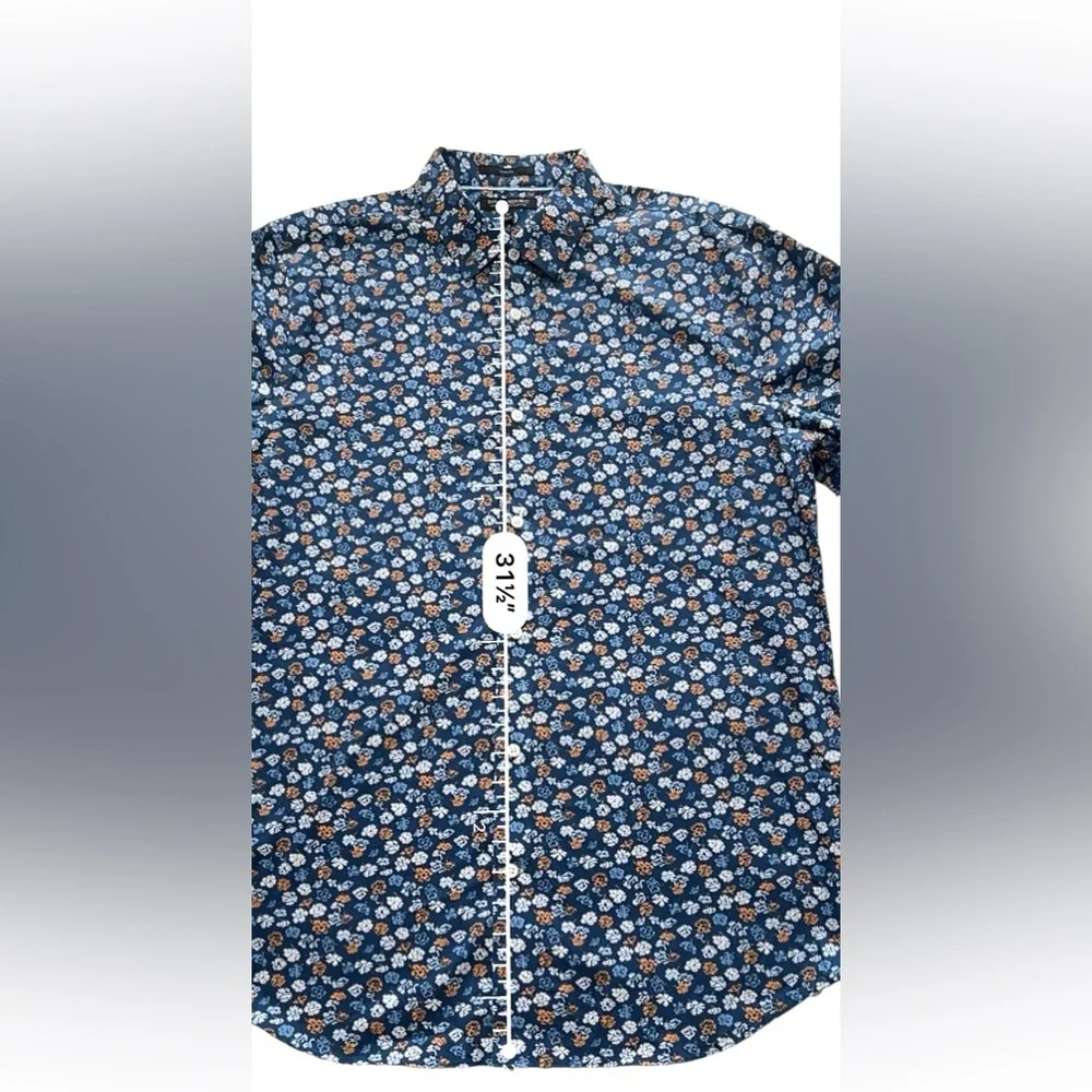 Banana Republic Blue Orange Floral Long Sleeve Dress Shirt Non-Iron Slim Size XL